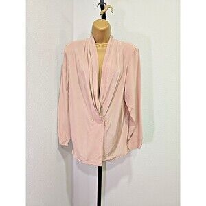 Vtg 70s Minimalist Tan Shawl Collar Quiet Luxury Old Money Silk Blouse Womens 6